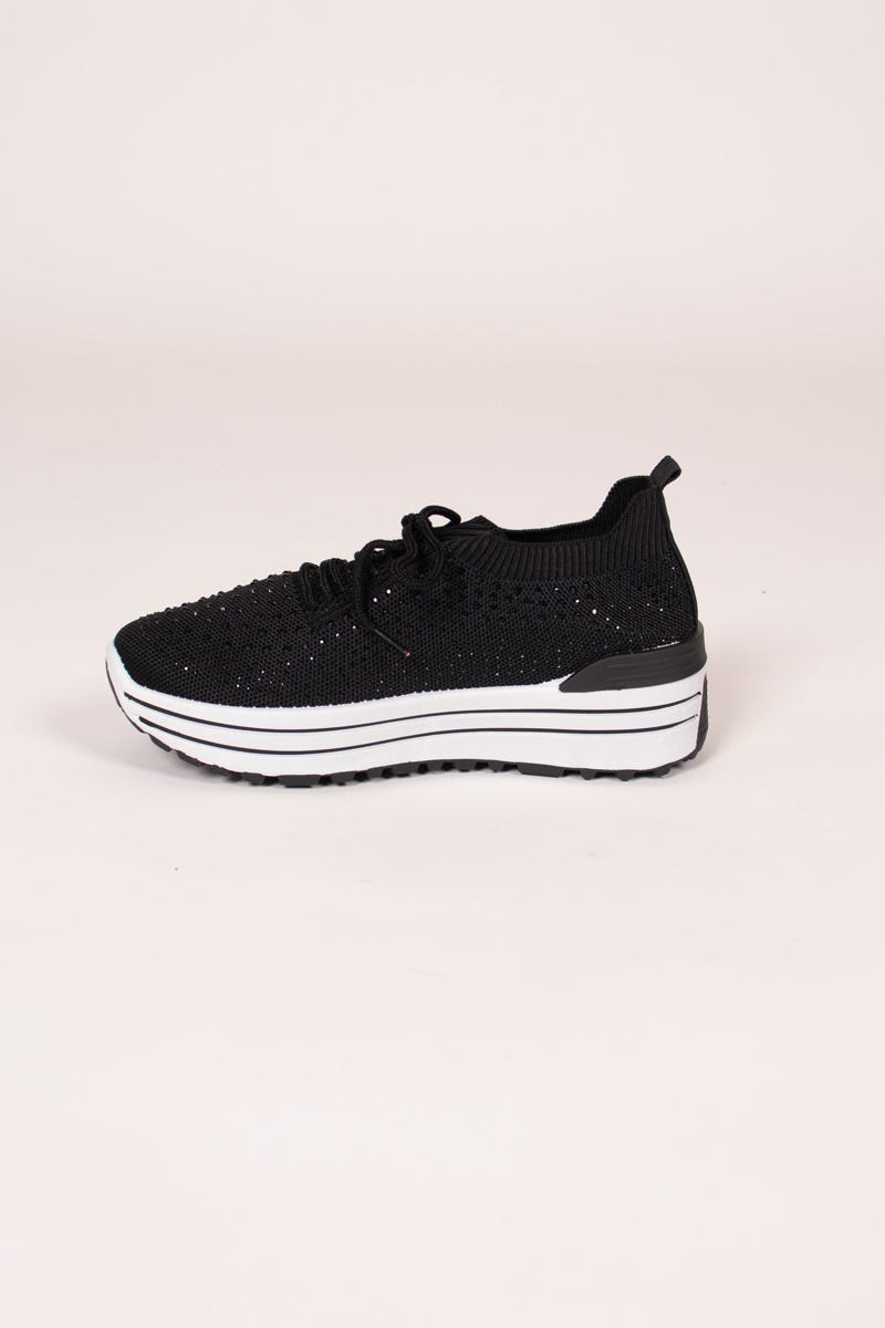 Slip-on sneakers m. glittersten och vit sula, Svart