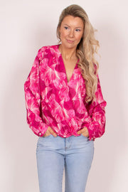 Crossover bluse m. blomsterprint Pink