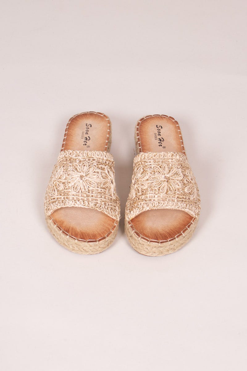 Espadrillesandal m. vävd detalj, Beige