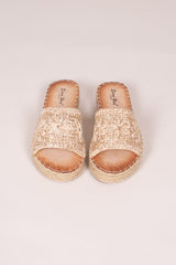 Espadrillesandal m. vävd detalj, Beige