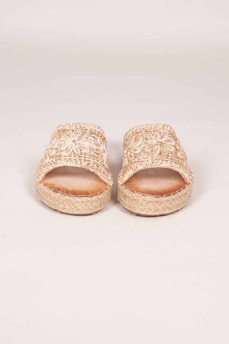 Espadrillesandal m. vävd detalj, Beige