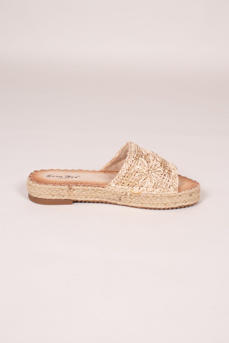 Espadrillesandal m. vävd detalj, Beige