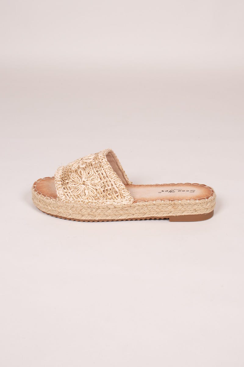 Espadrillesandal m. vävd detalj, Beige