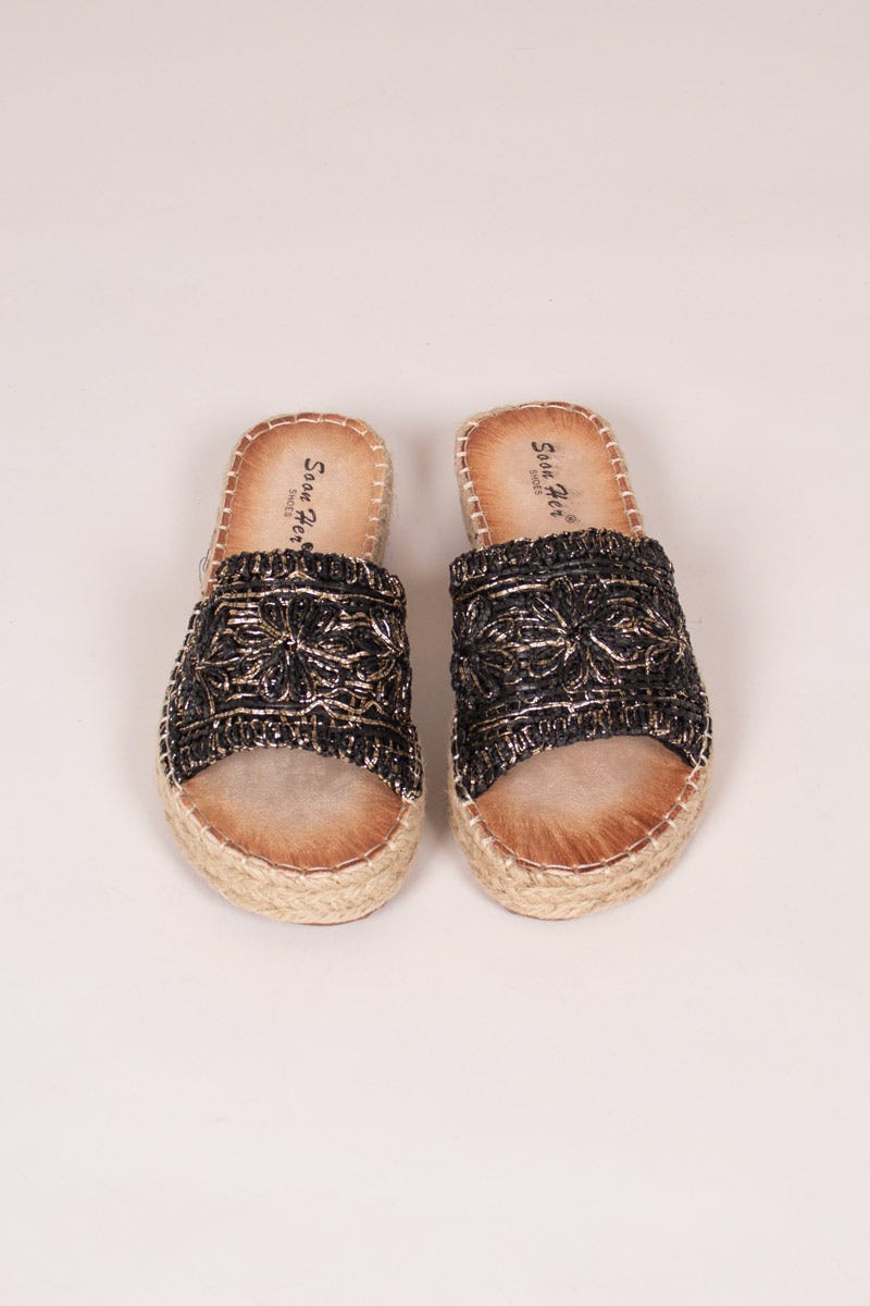 Espadrillesandal m. vävd detalj, Svart