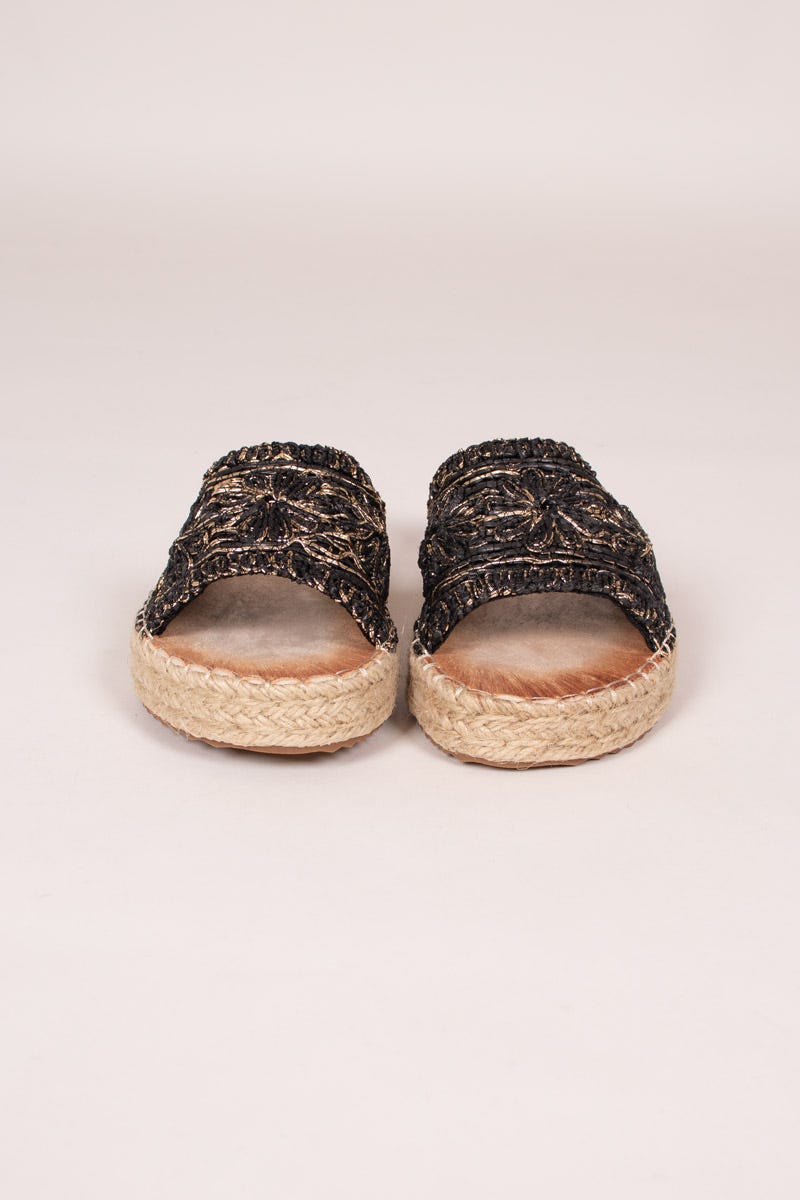 Espadrillesandal m. vävd detalj, Svart