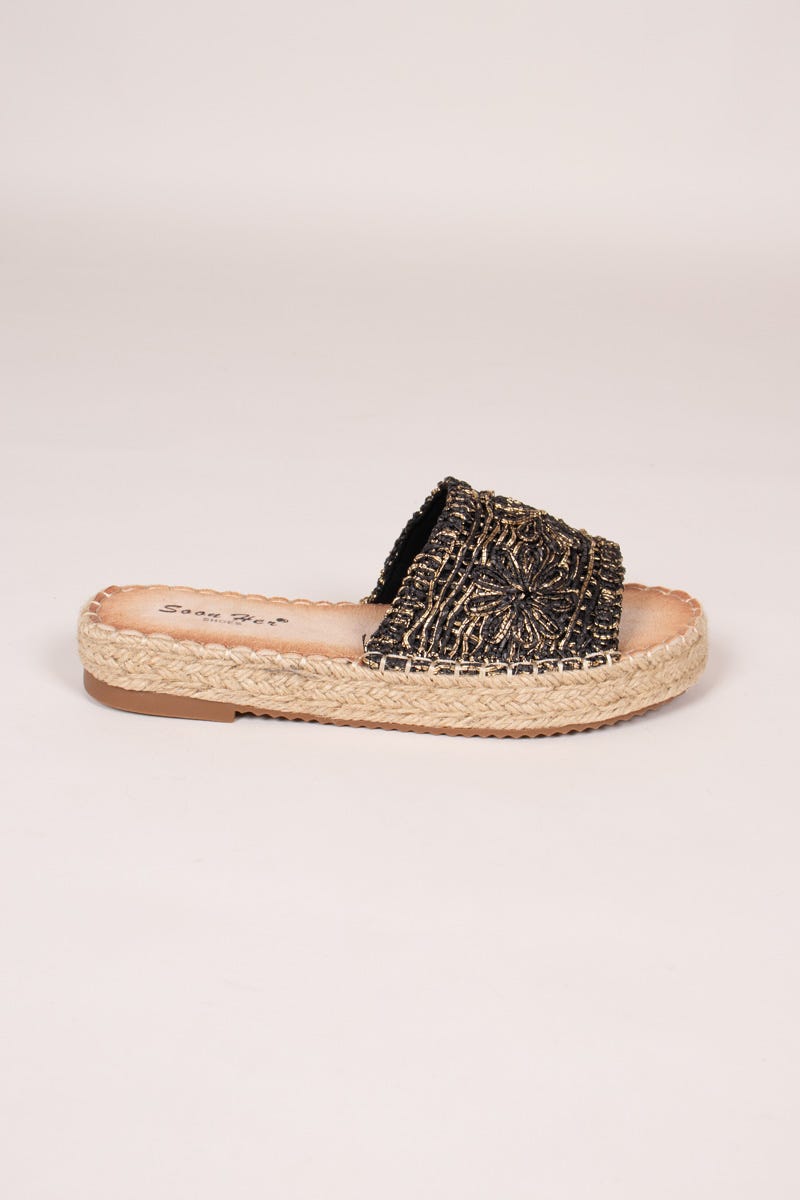 Espadrillesandal m. vävd detalj, Svart