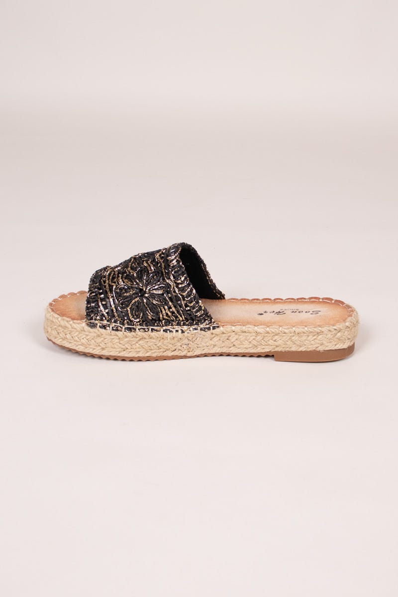 Espadrillesandal m. vävd detalj, Svart