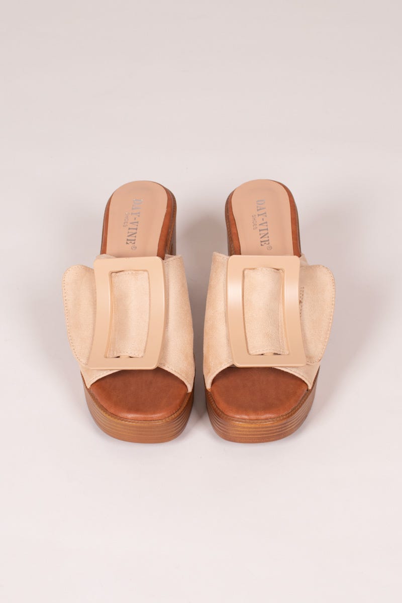 Högklackad platå sandal, Beige