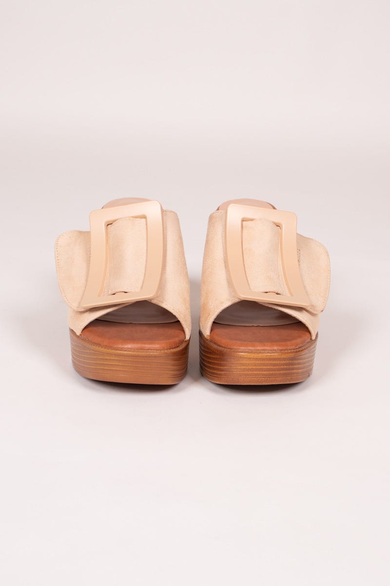 Högklackad platå sandal, Beige