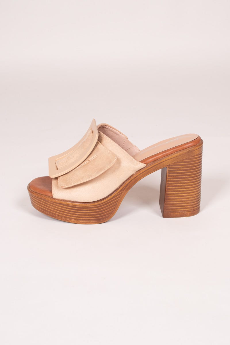 Högklackad platå sandal, Beige