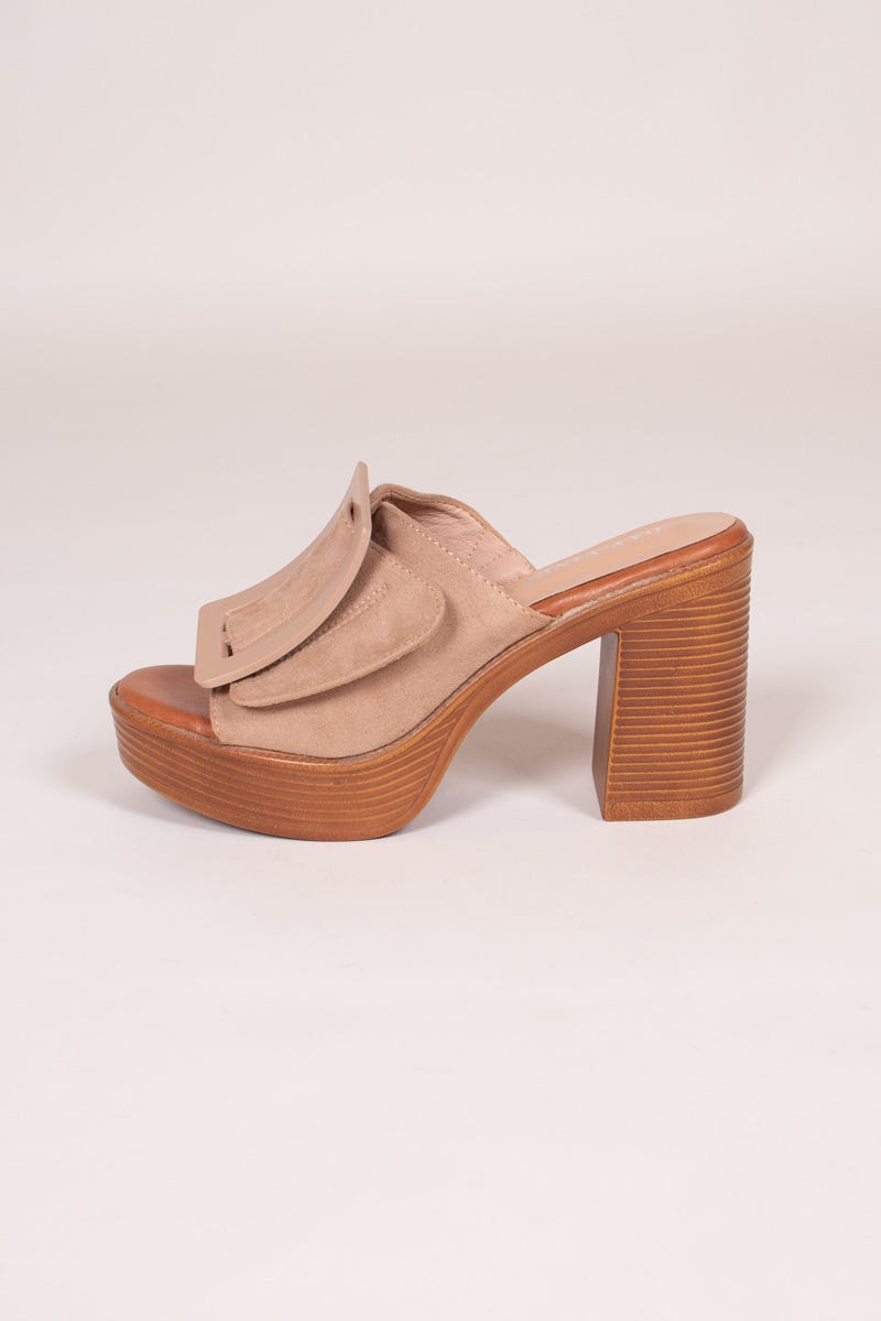 Högklackad platå sandal, Taupe