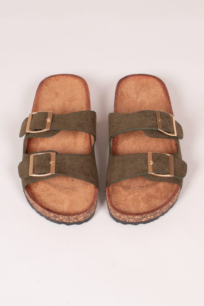 Slippers m. spännen, Khaki