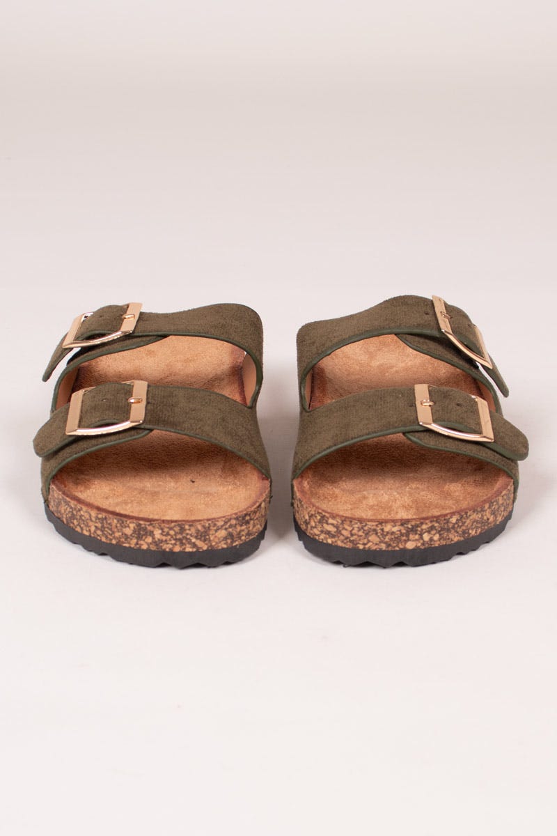 Slippers m. spännen, Khaki