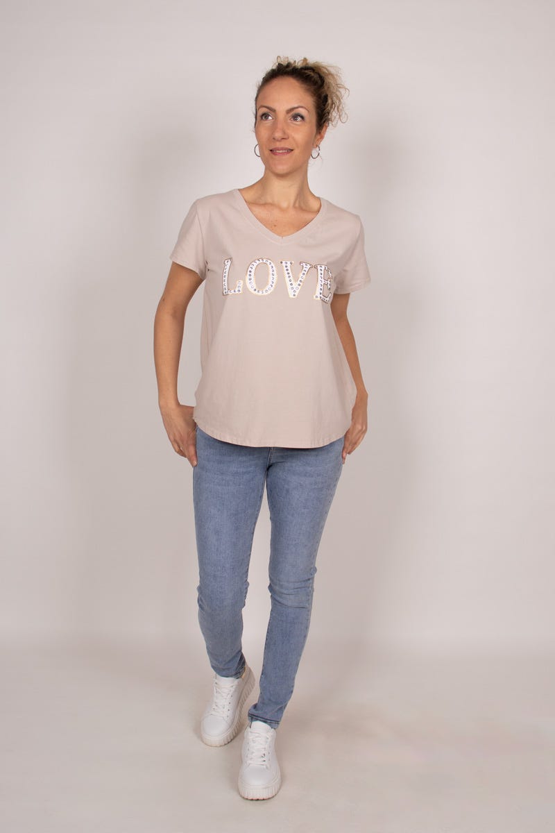 T-shirt m. text, Beige