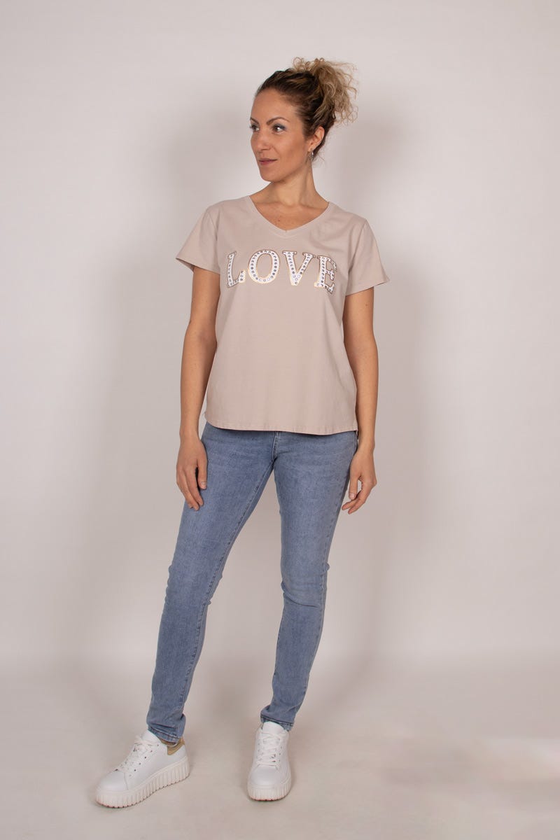 T-shirt m. text, Beige