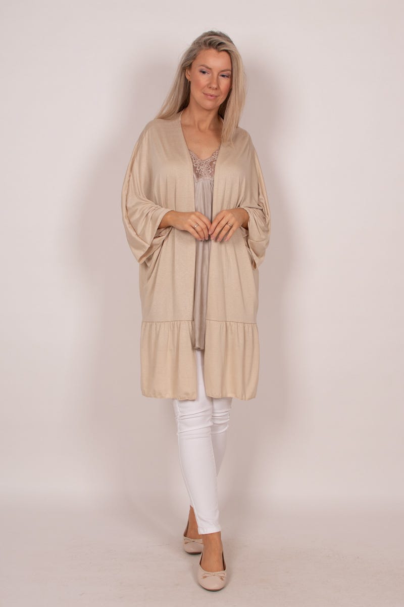 Cardigan m. volangdetalj, Beige 