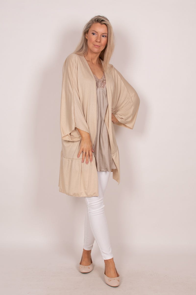 Cardigan m. volangdetalj, Beige 