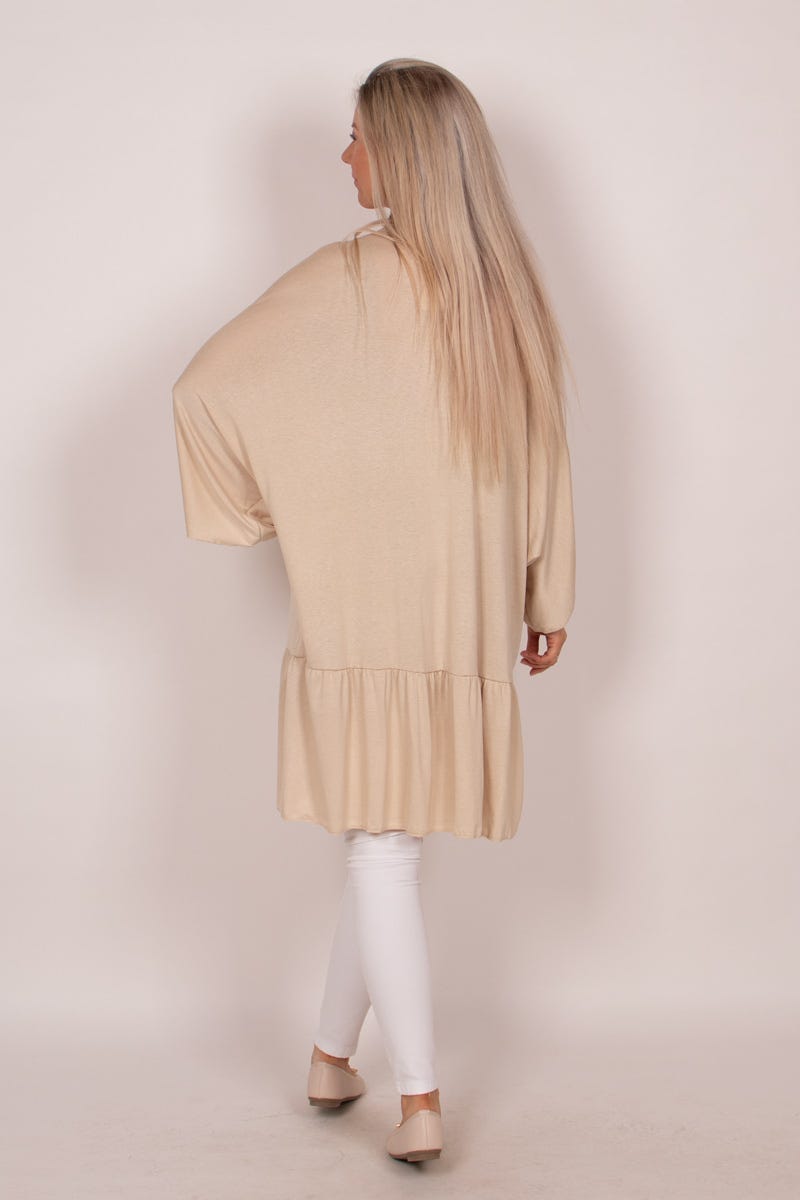 Cardigan m. volangdetalj, Beige 