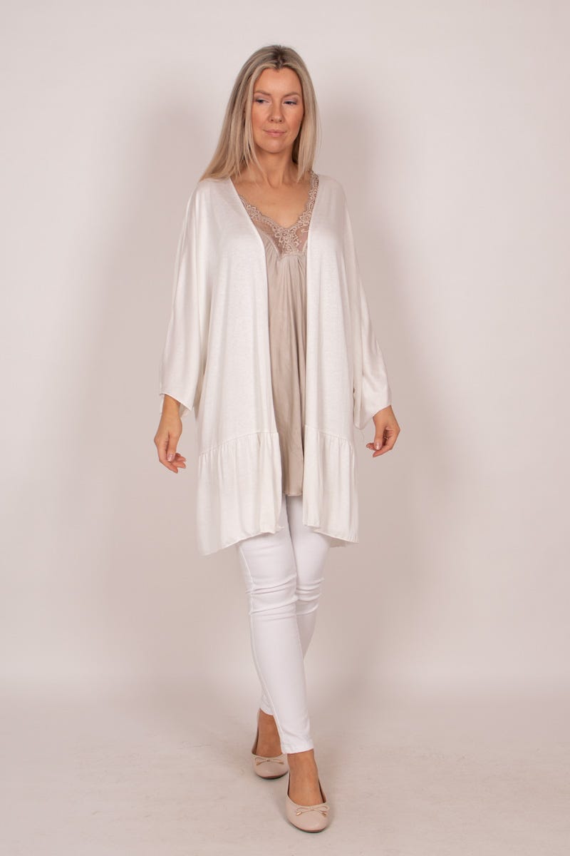 Cardigan m. volangdetalj, Creme