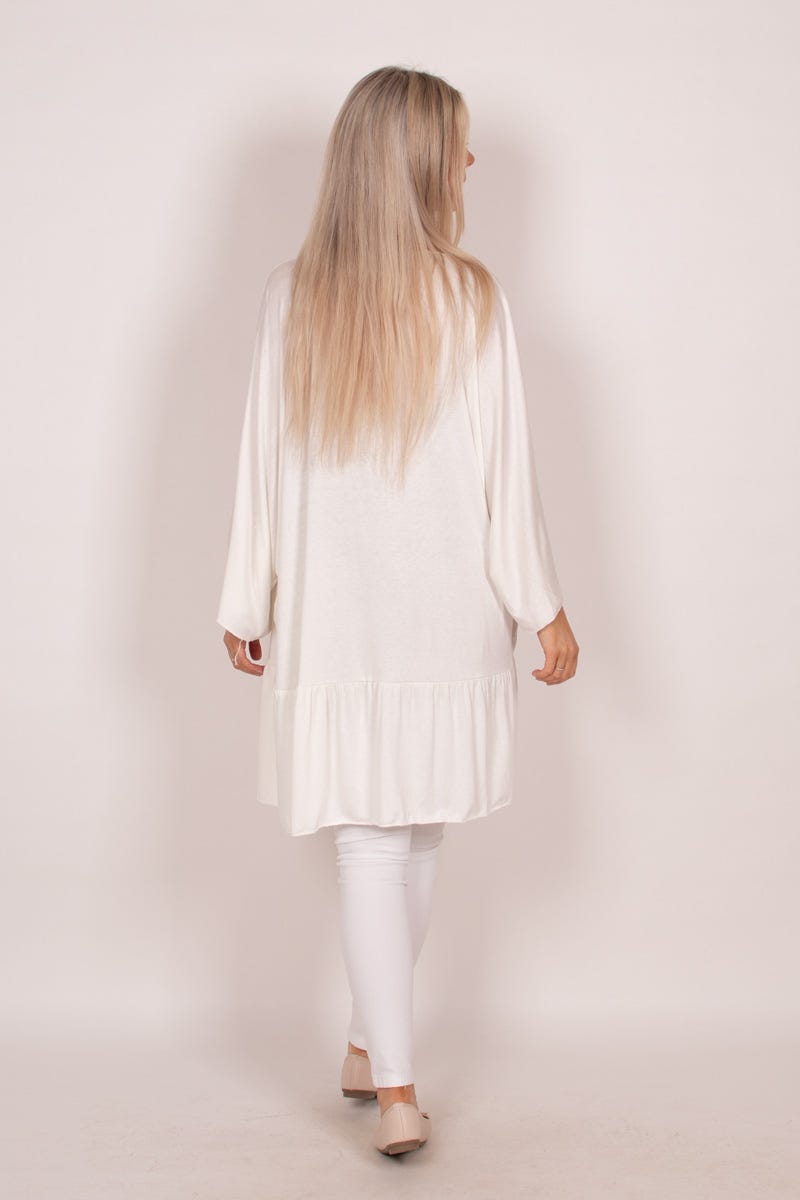 Cardigan m. volangdetalj, Creme