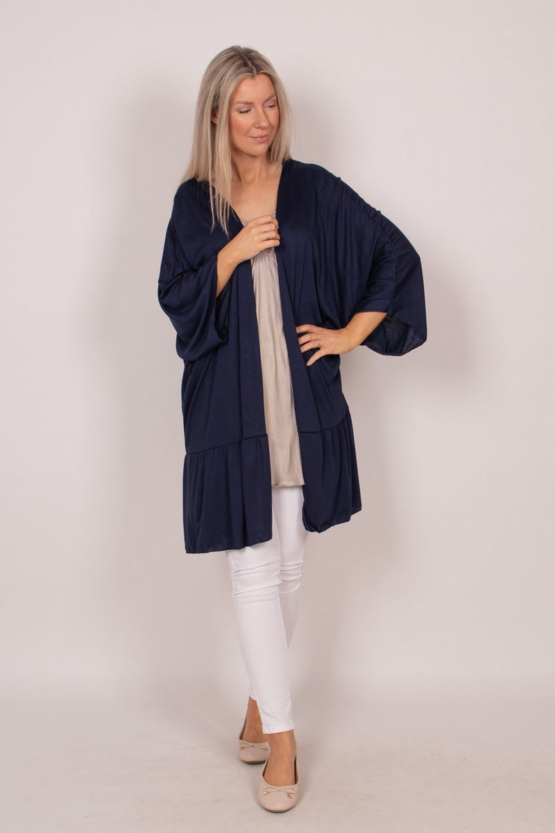 Cardigan m. volangdetalj, Navy