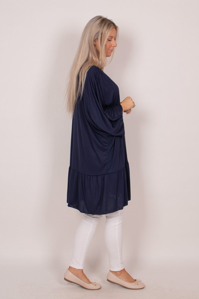 Cardigan m. volangdetalj, Navy