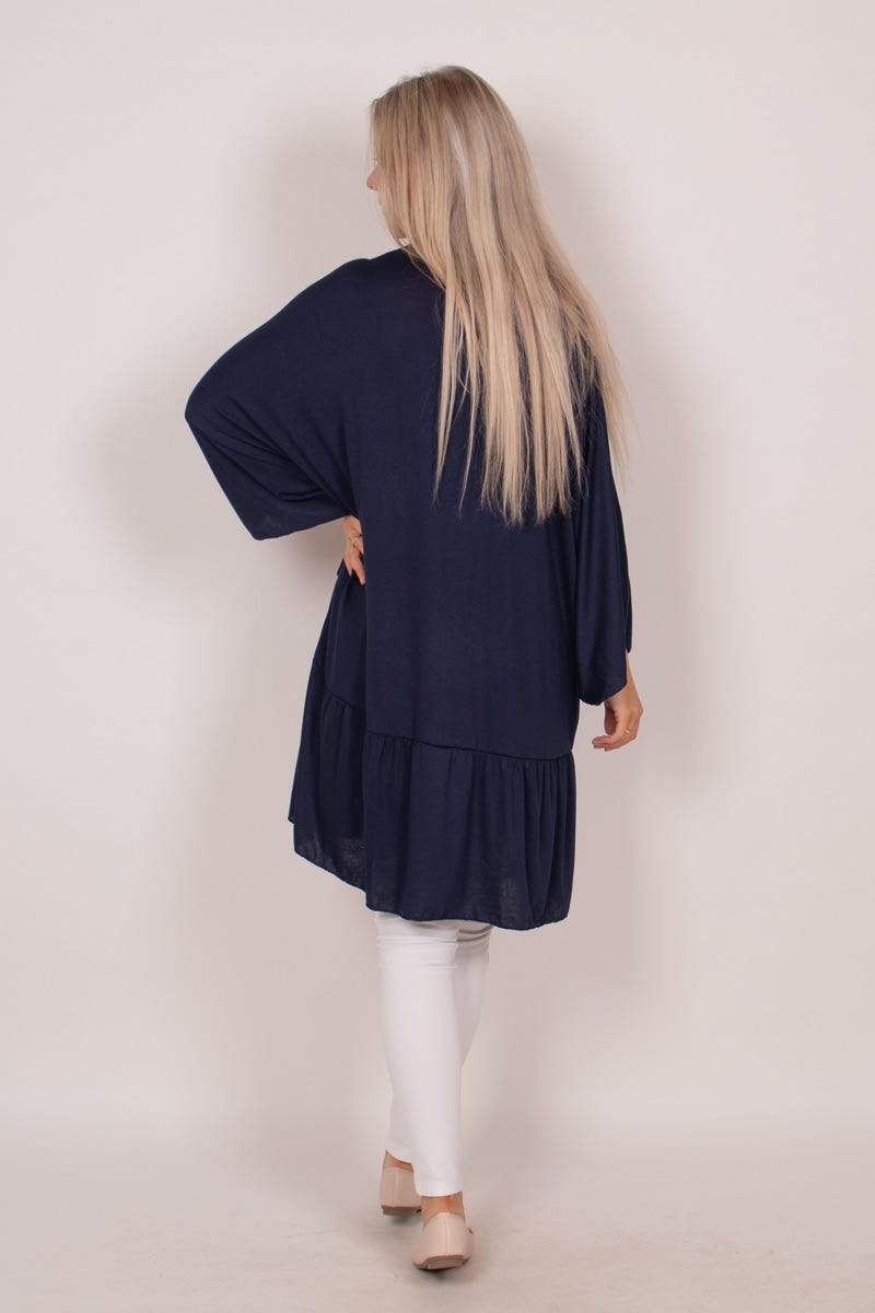 Cardigan m. volangdetalj, Navy