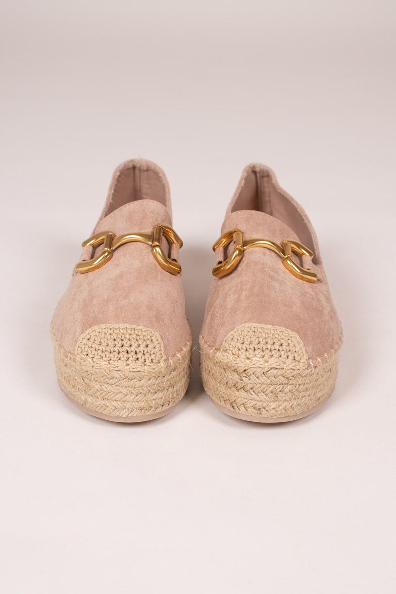 Espadrillos m. guldspänne, Beige