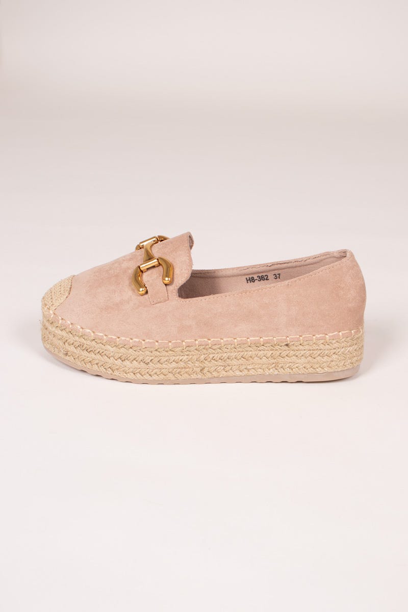 Espadrillos m. guldspänne, Beige