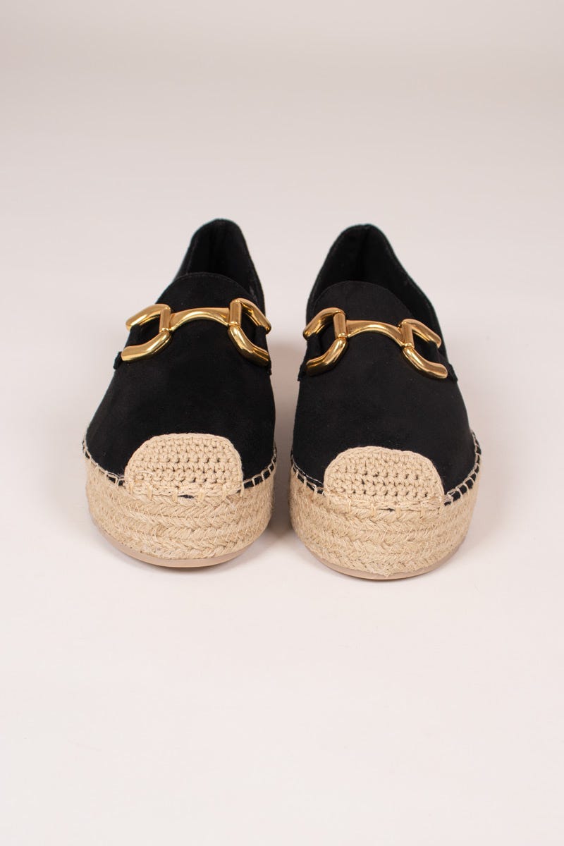 Espadrillos m. guldspänne, Svart