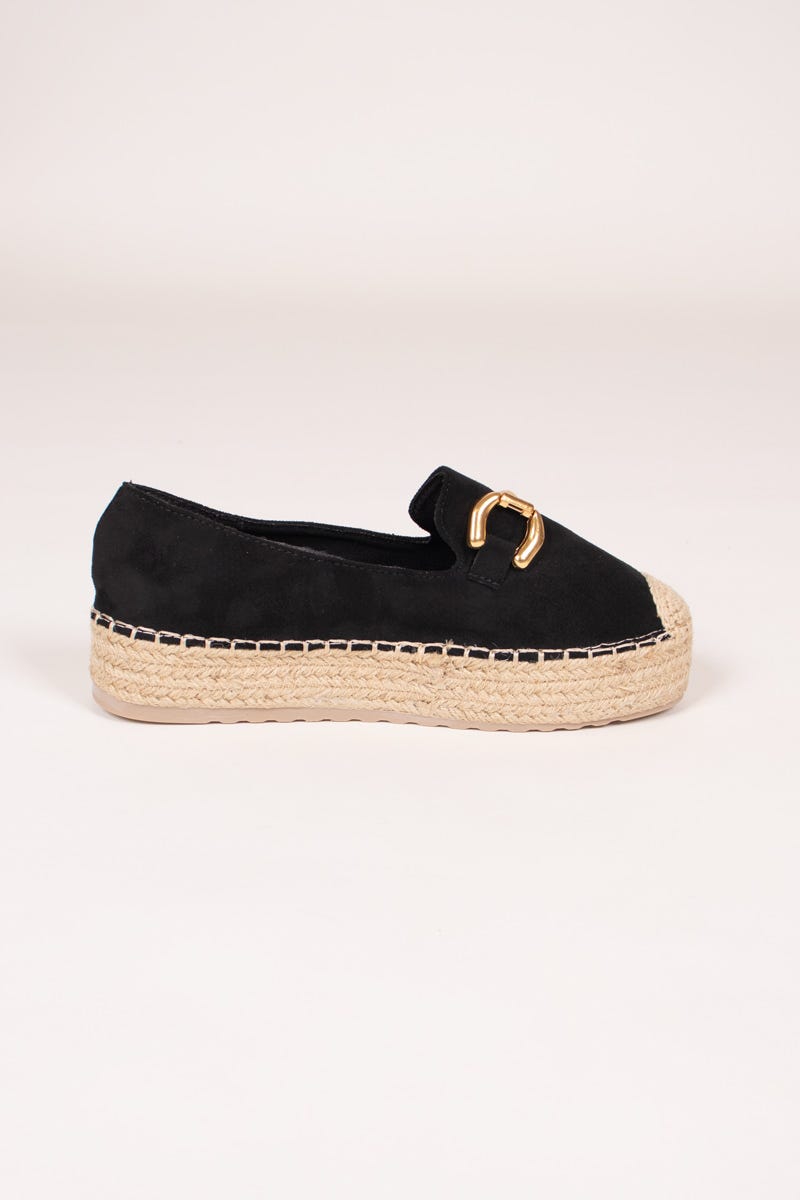 Espadrillos m. guldspänne, Svart