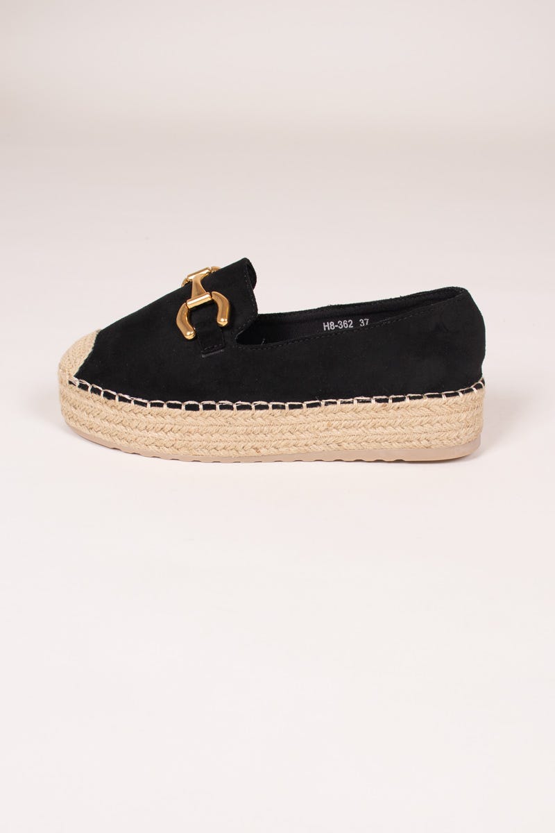 Espadrillos m. guldspänne, Svart