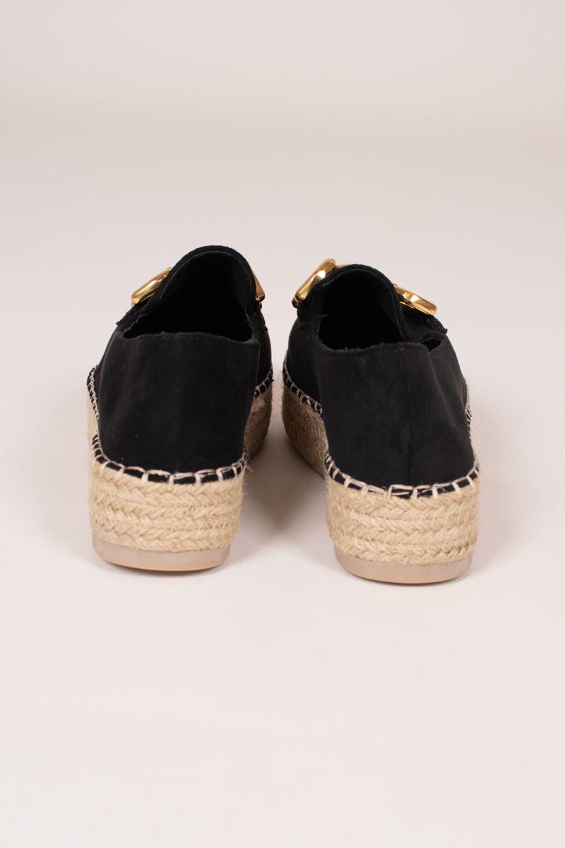 Espadrillos m. guldspänne, Svart