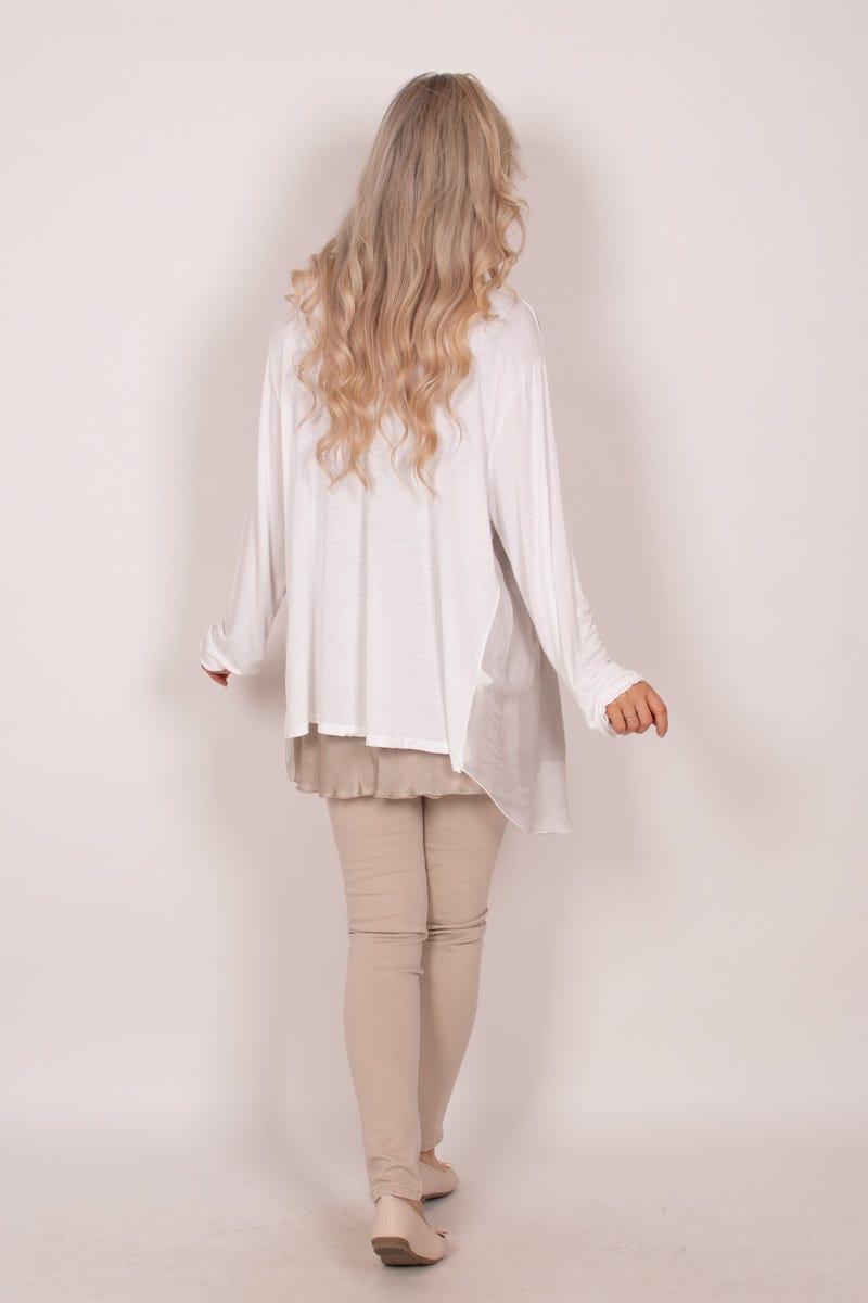 Cardigan m. chiffongdetalj, Vit