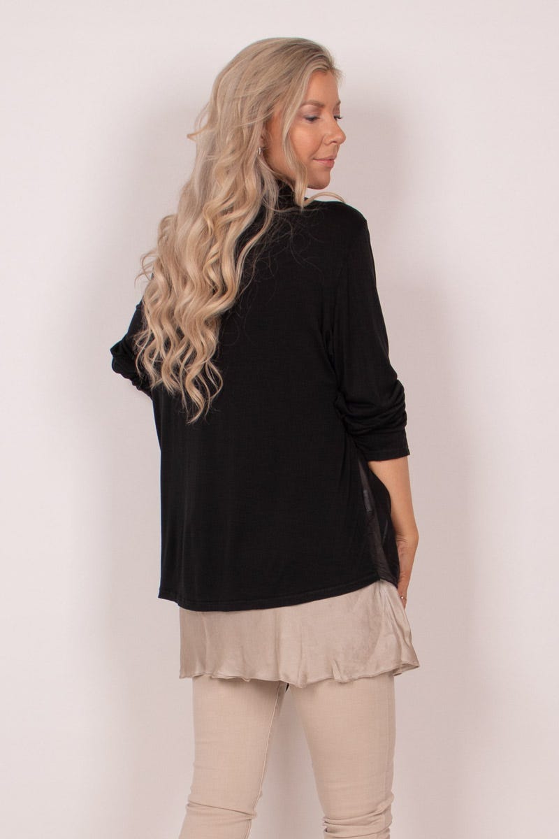 Cardigan m. chiffongdetalj, Svart