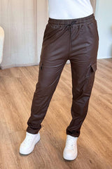 Läderlook cargopants, Brun