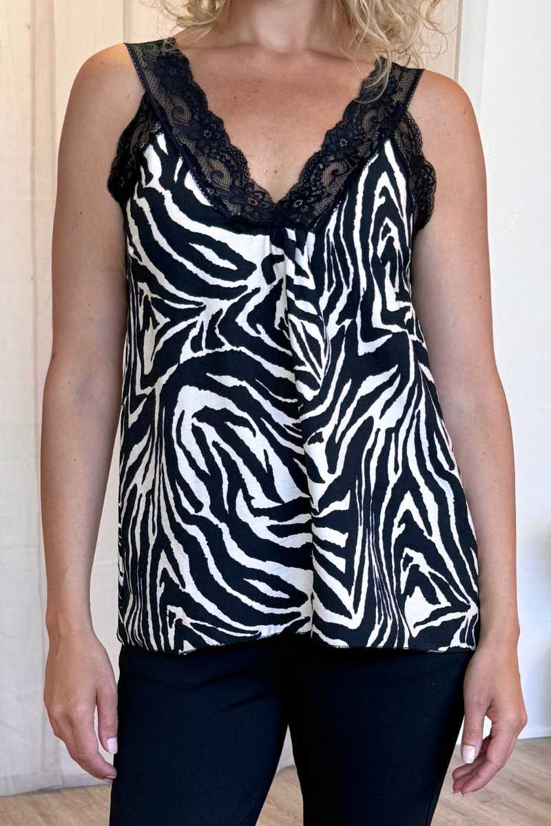 Kort spetstop m. djurprint, Zebra