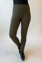 Jeggings m. knappdetaljer, Khaki