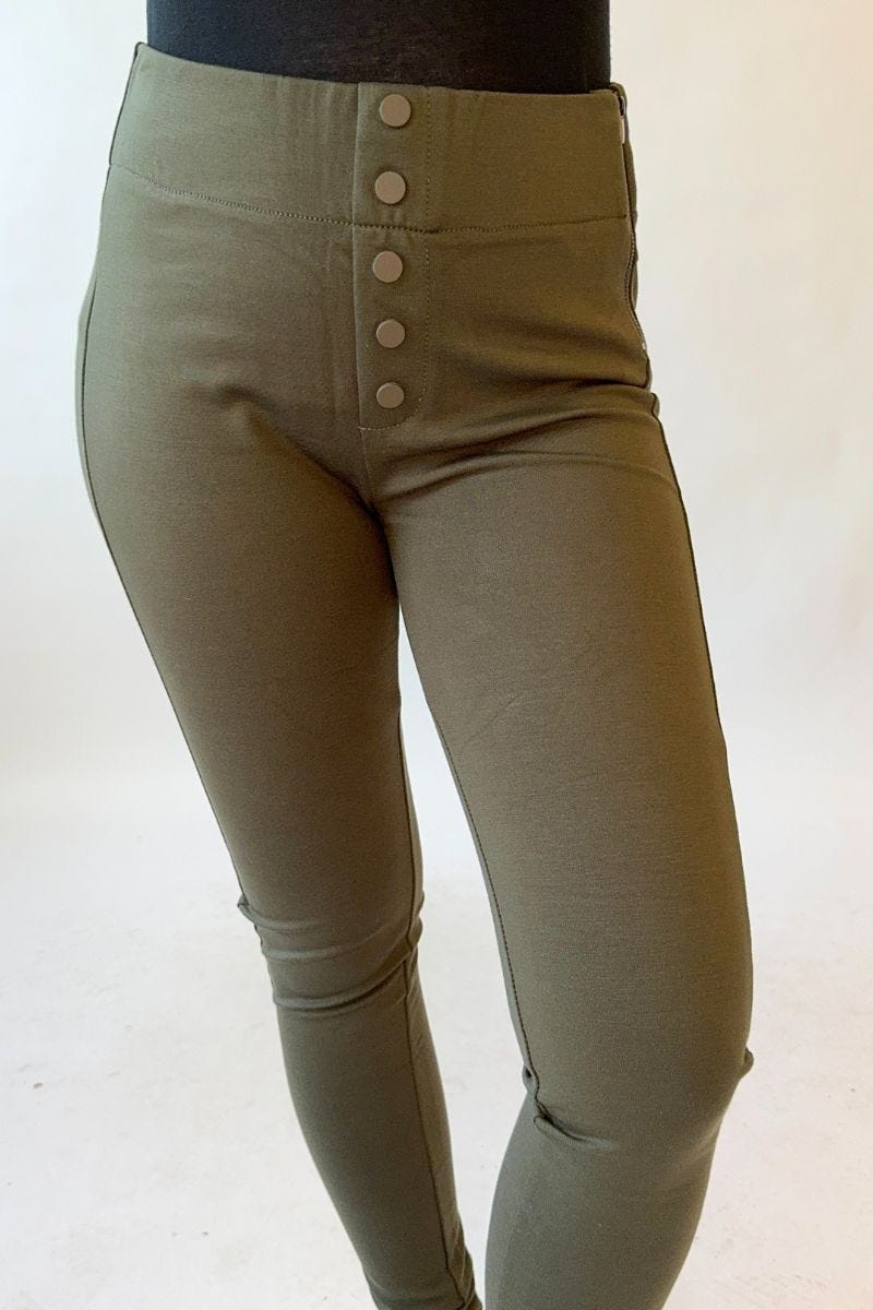 Jeggings m. knappdetaljer, Khaki