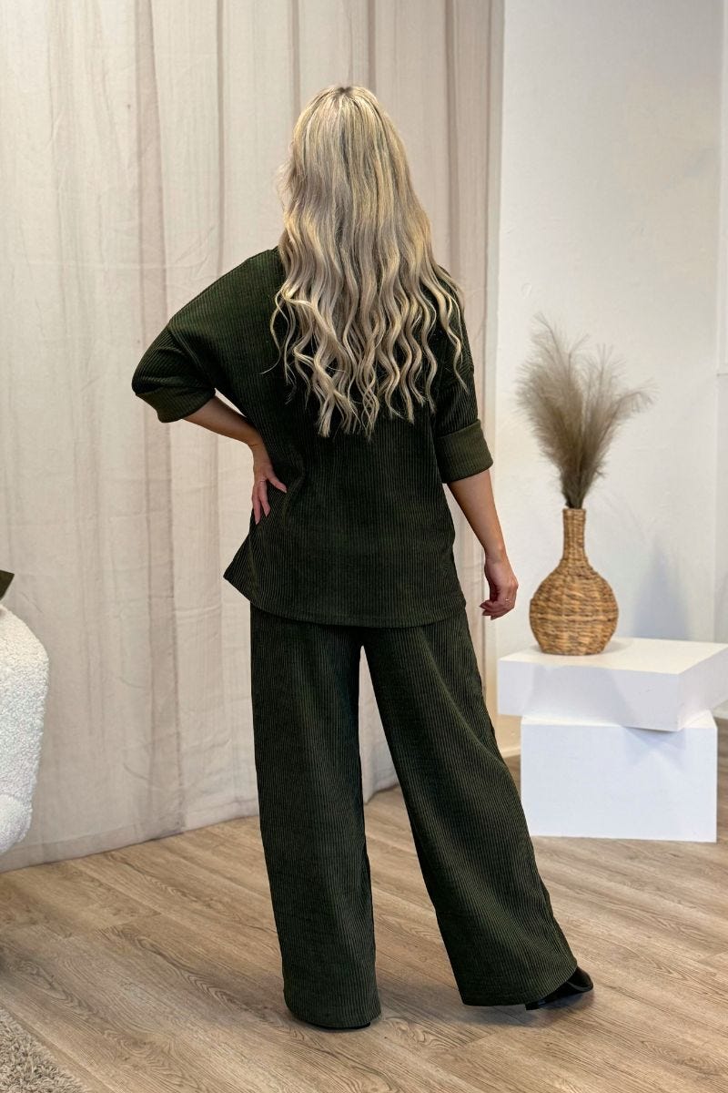 Bluse m. fløjlslook Khaki