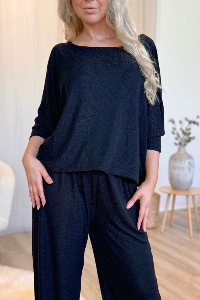 Batwing-blus med glitter, Svart