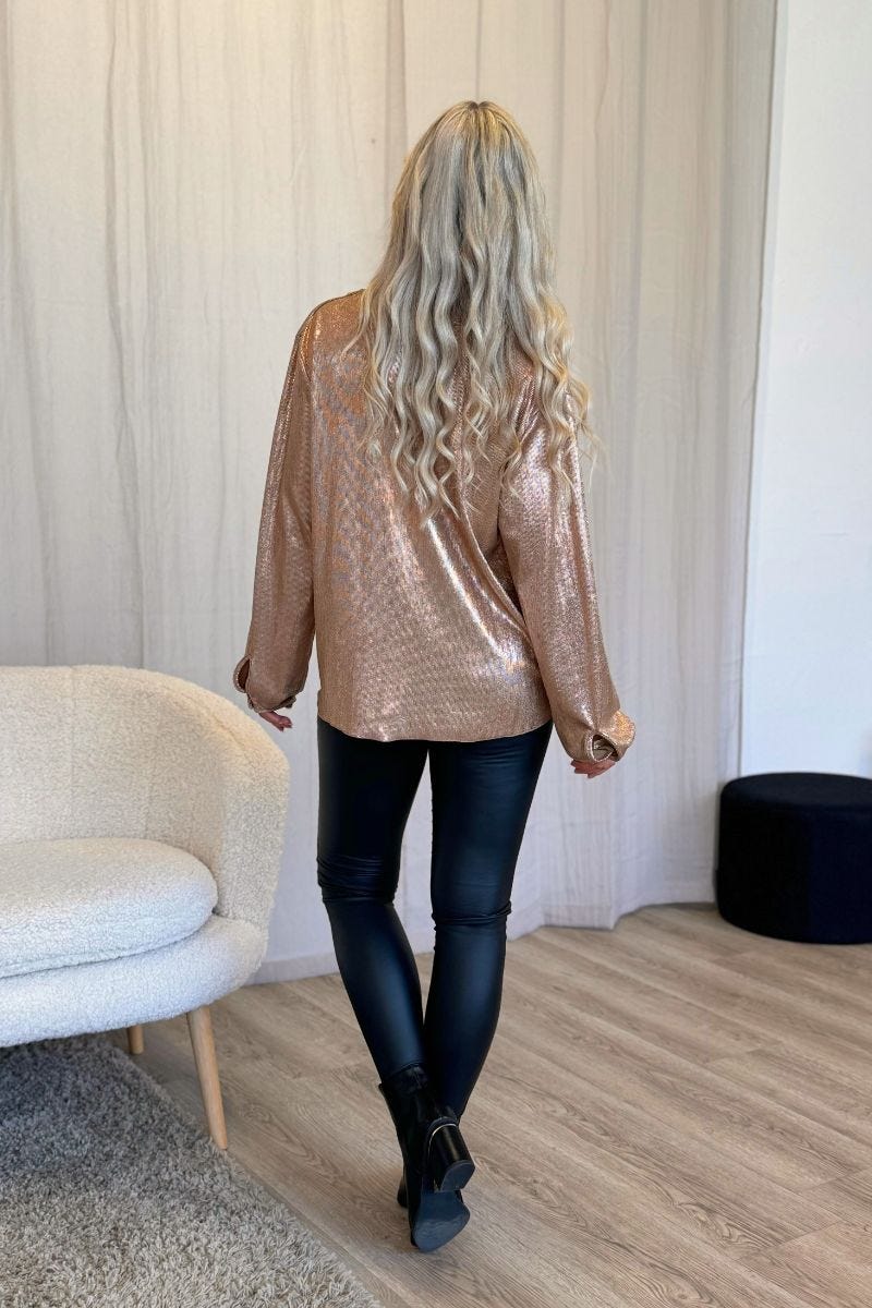 Blus m. crossover och metallic-look, Guld