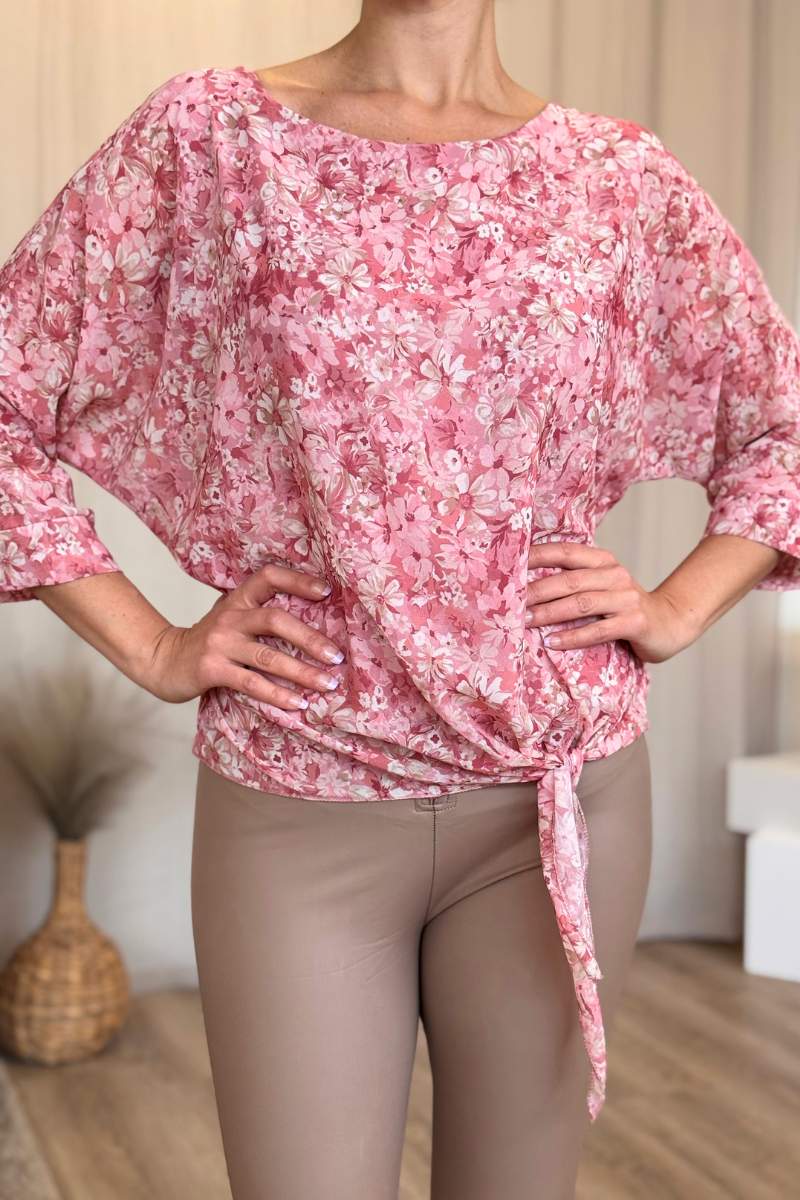 Bluse m. blomstret mønster Pink