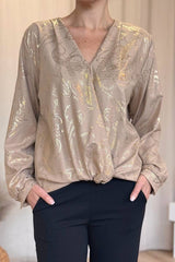 Crossover blus m. paisleymönster i guld Camel