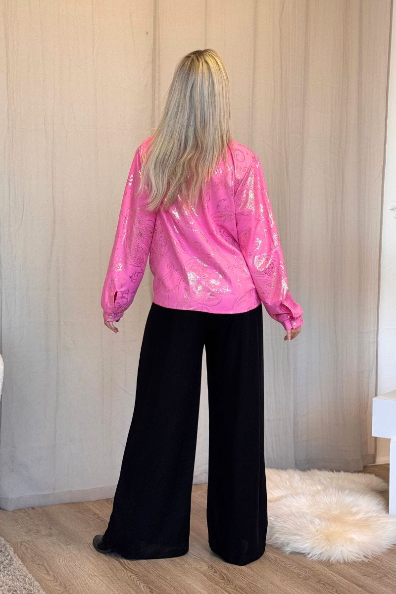 Crossover blus m. paisleymönster i guld Pink