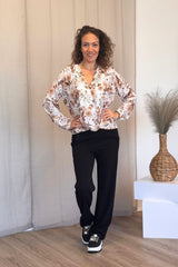 Crossover blus m. blommor Beige