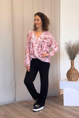 Crossover blus m. blommor Rosa