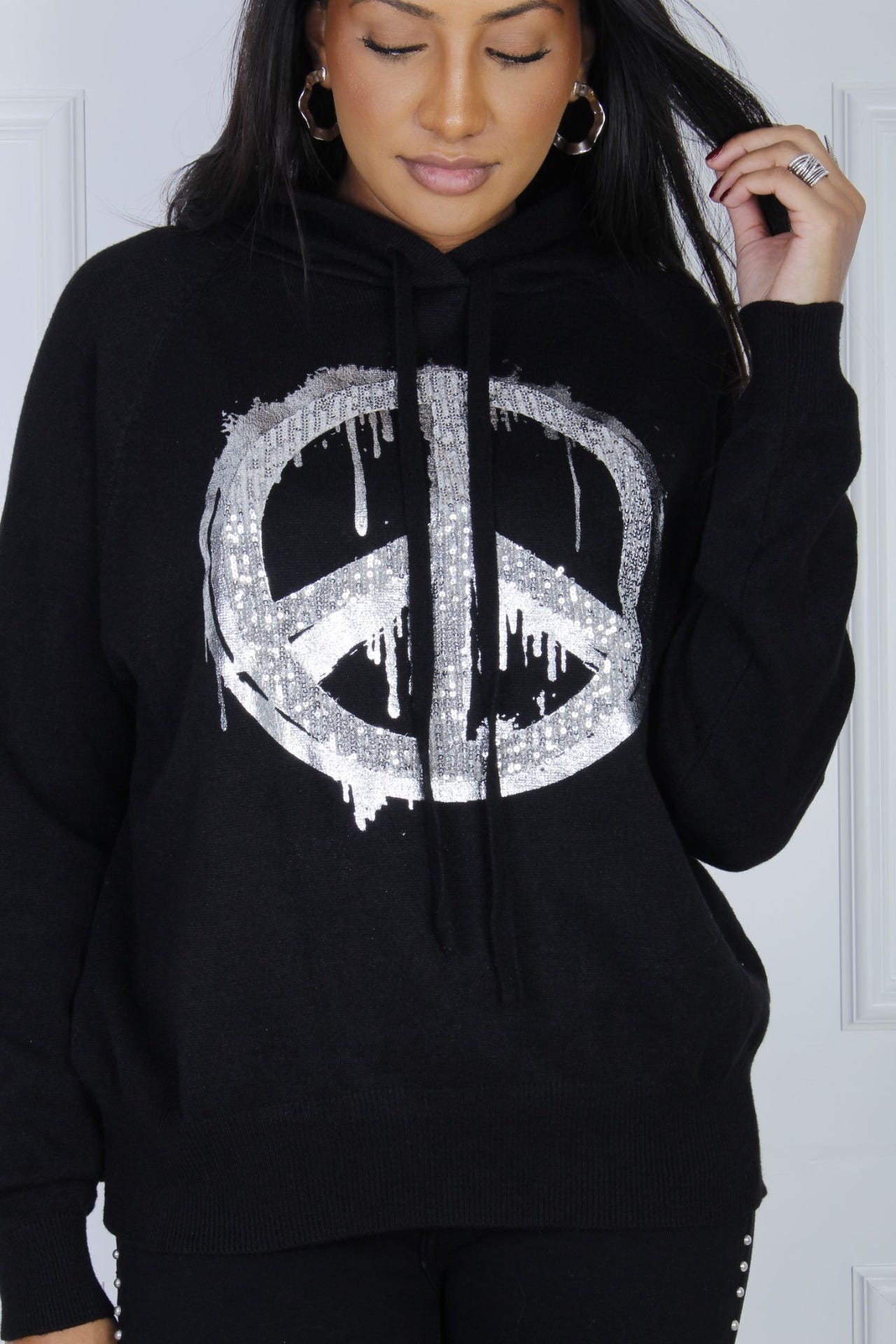 Dana hoodie m. peace symbol, Svart