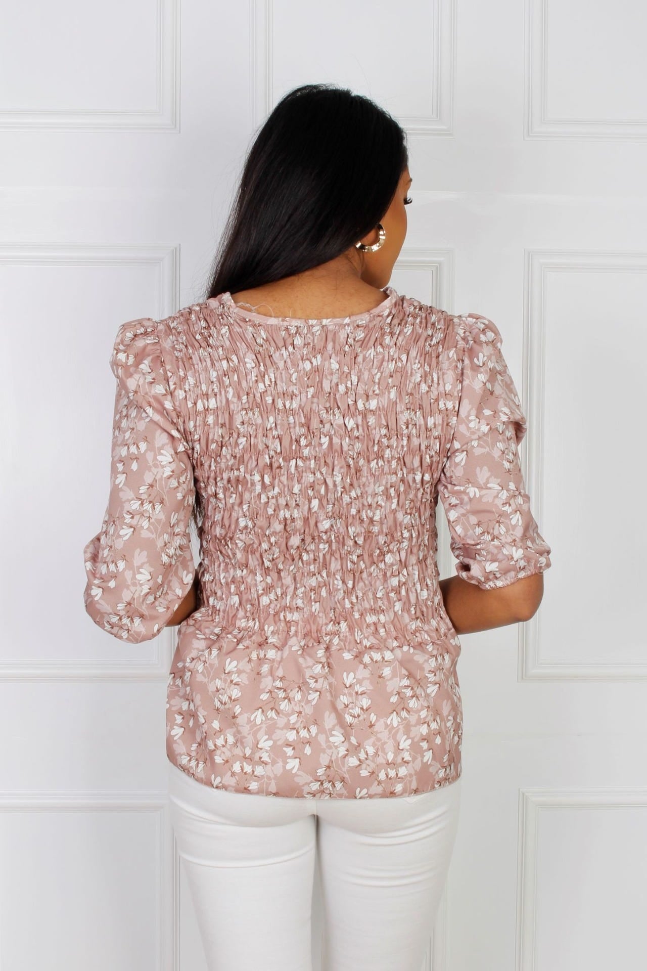 Hailey bluse, taupe m. blomsterprint