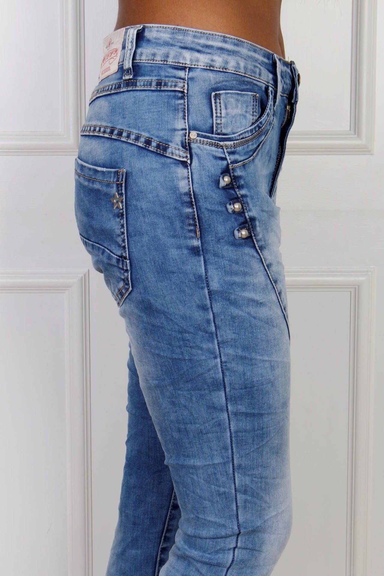 Baggy jeans m. pärlor, denim